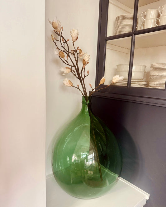 Grote Franse Mondgeblazen Demijohn Fles – Groen Glas