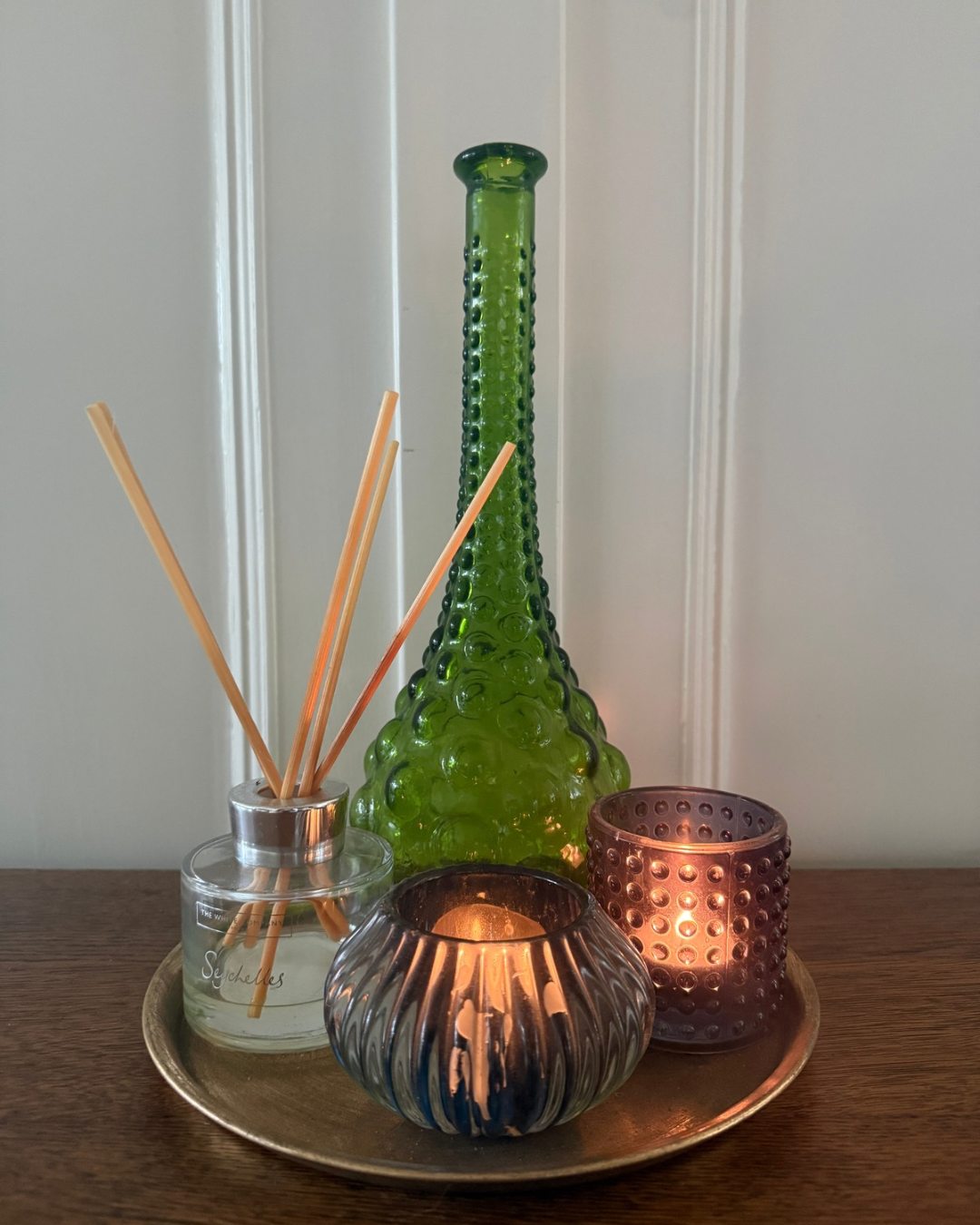 Vintage groene glazen vaas met noppen
