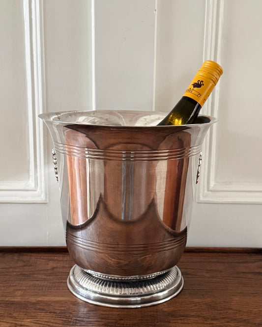 Vintage verzilverde wijnkoeler met druivendecor