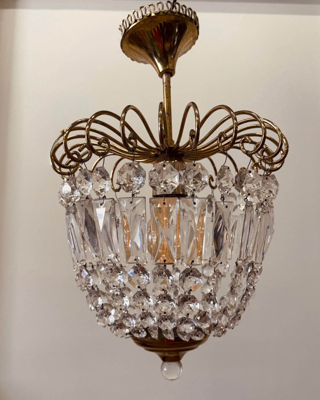 Vintage plafonnière met messing frame