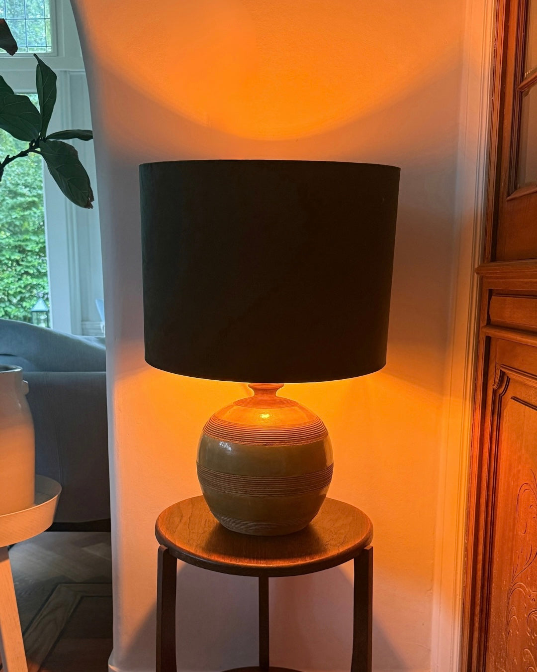 Vintage keramieken lampenvoet groen – 34 cm