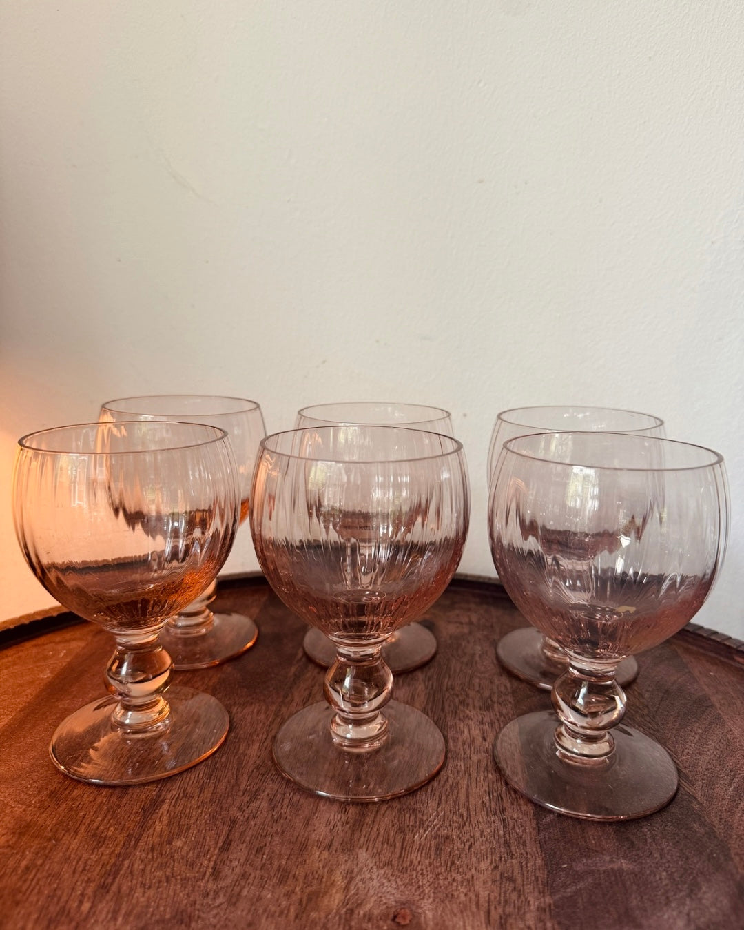 Set van 6 roze kristallen wijnglazen