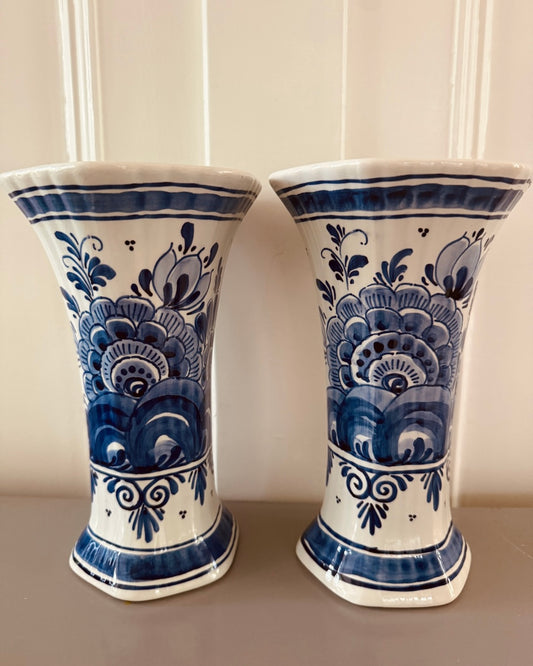 Set vintage Delftsblauwe vazen | Handbeschilderd