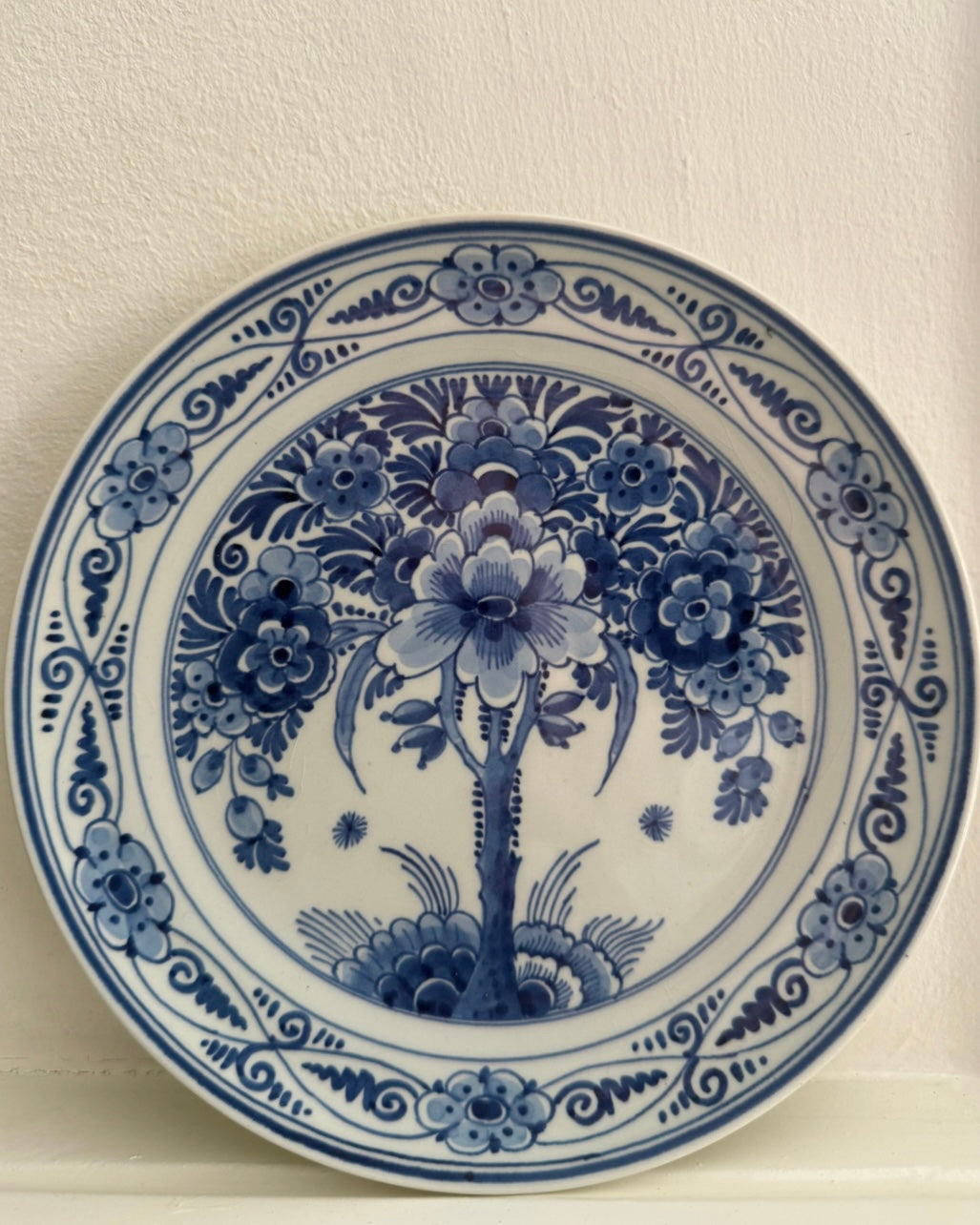 Porceleyne Fles wandbord – blauw wit decor – Ø 18 cm