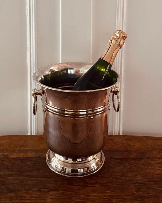 Verzilverde wijn- en champagnekoeler met ringgrepen