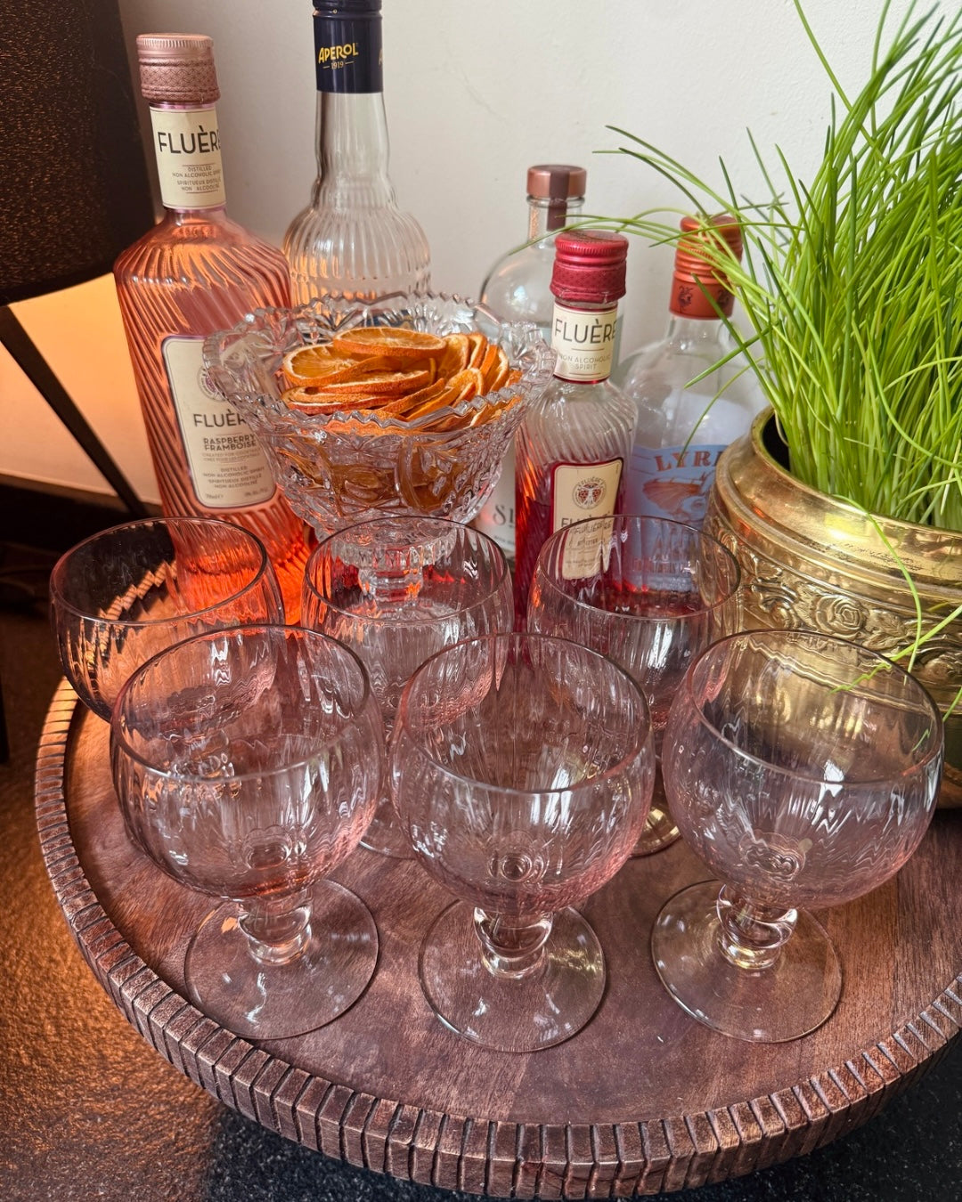 Set van 6 roze kristallen wijnglazen