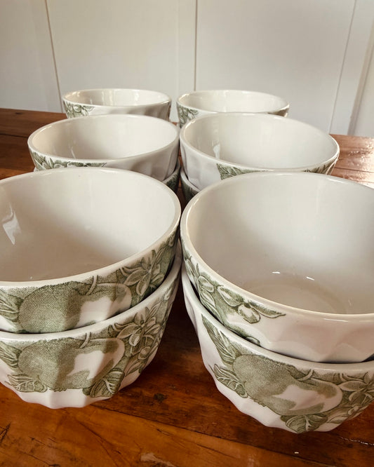 Set van 12 Engelse Wood & Sons schaaltjes – groen decor Ø10 cm