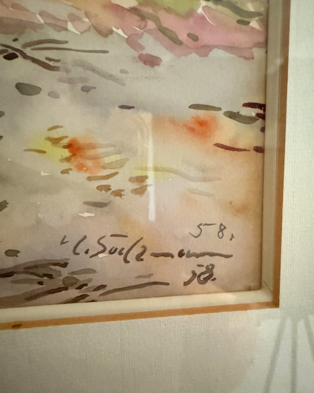 Ingelijste aquarel van boslandschap