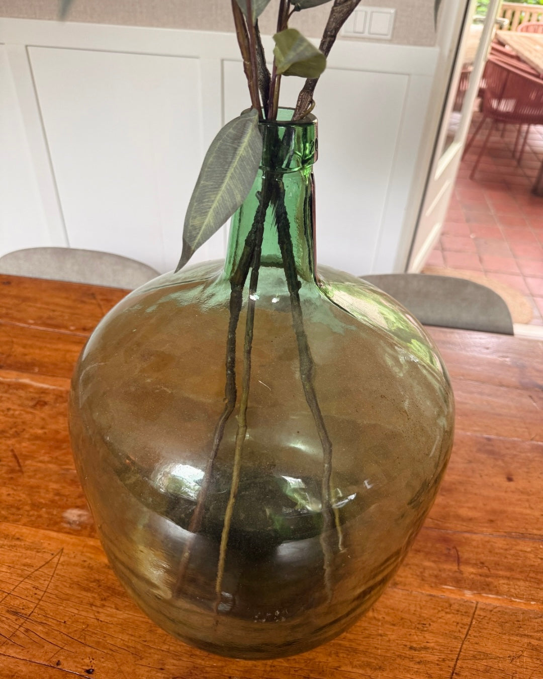 Franse groene glazen vaas | Ø 30 cm