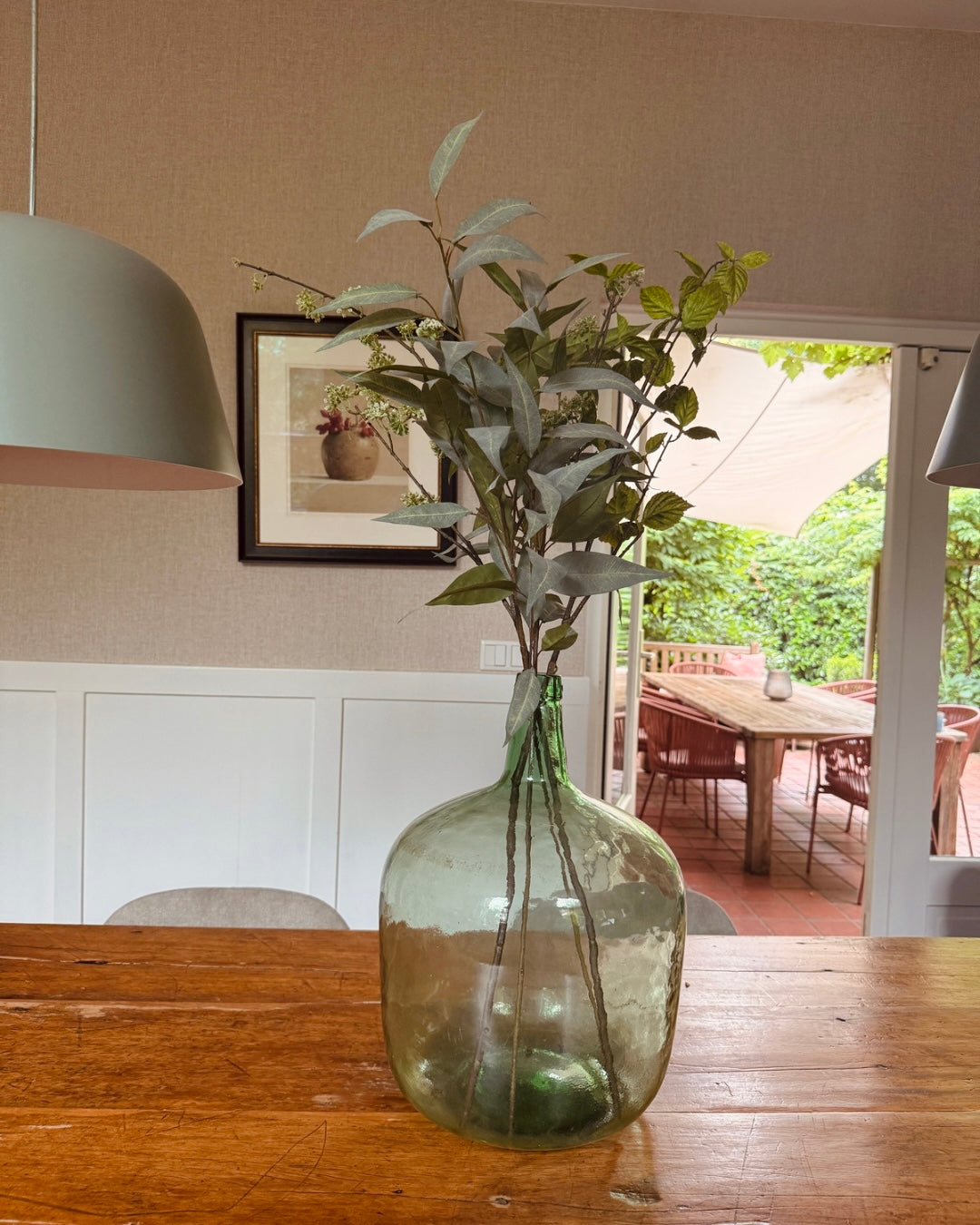 Franse groene glazen vaas | Ø 30 cm