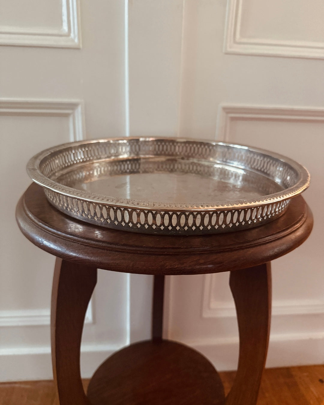 Vintage verzilverd dienblad – Ø 32 cm
