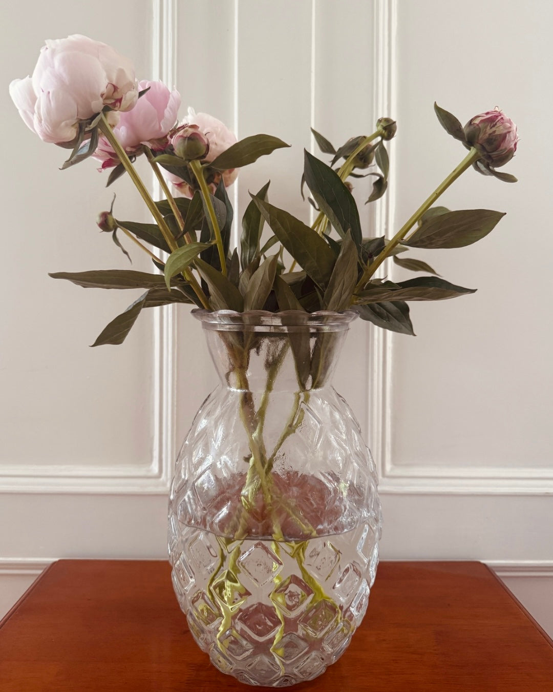 Vintage glazen ananasvaas – 30 cm hoog
