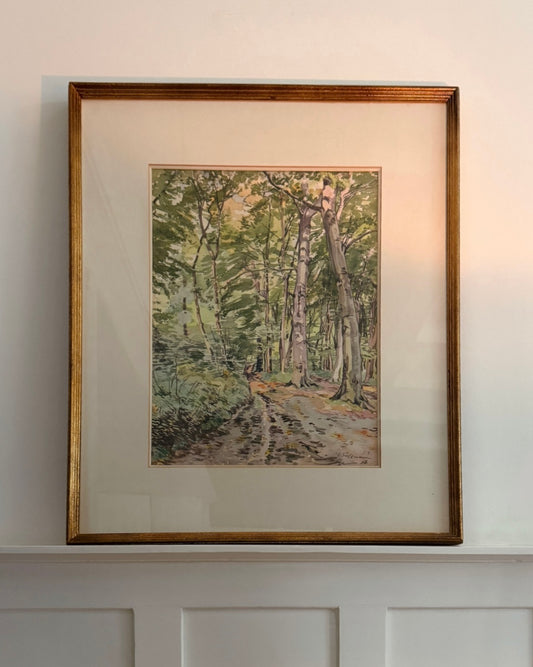 Ingelijste aquarel van boslandschap