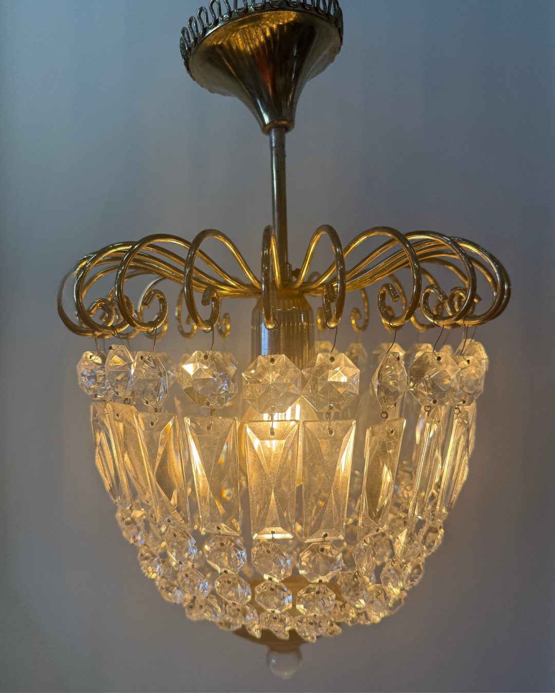 Vintage plafonnière met messing frame