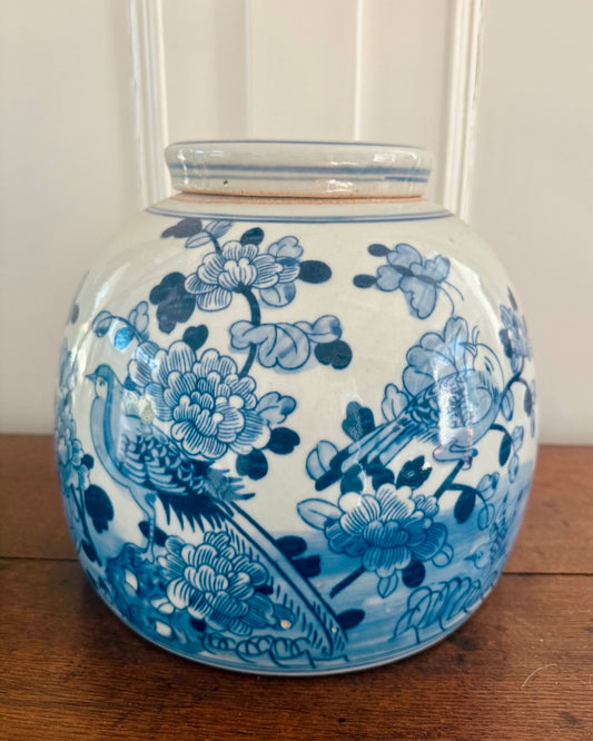 Blauw-witte porseleinen pot met vogelmotief - Nieuw product!
