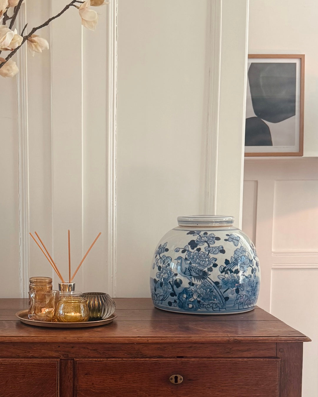 Blauw-witte porseleinen pot met vogelmotief - Nieuw product!