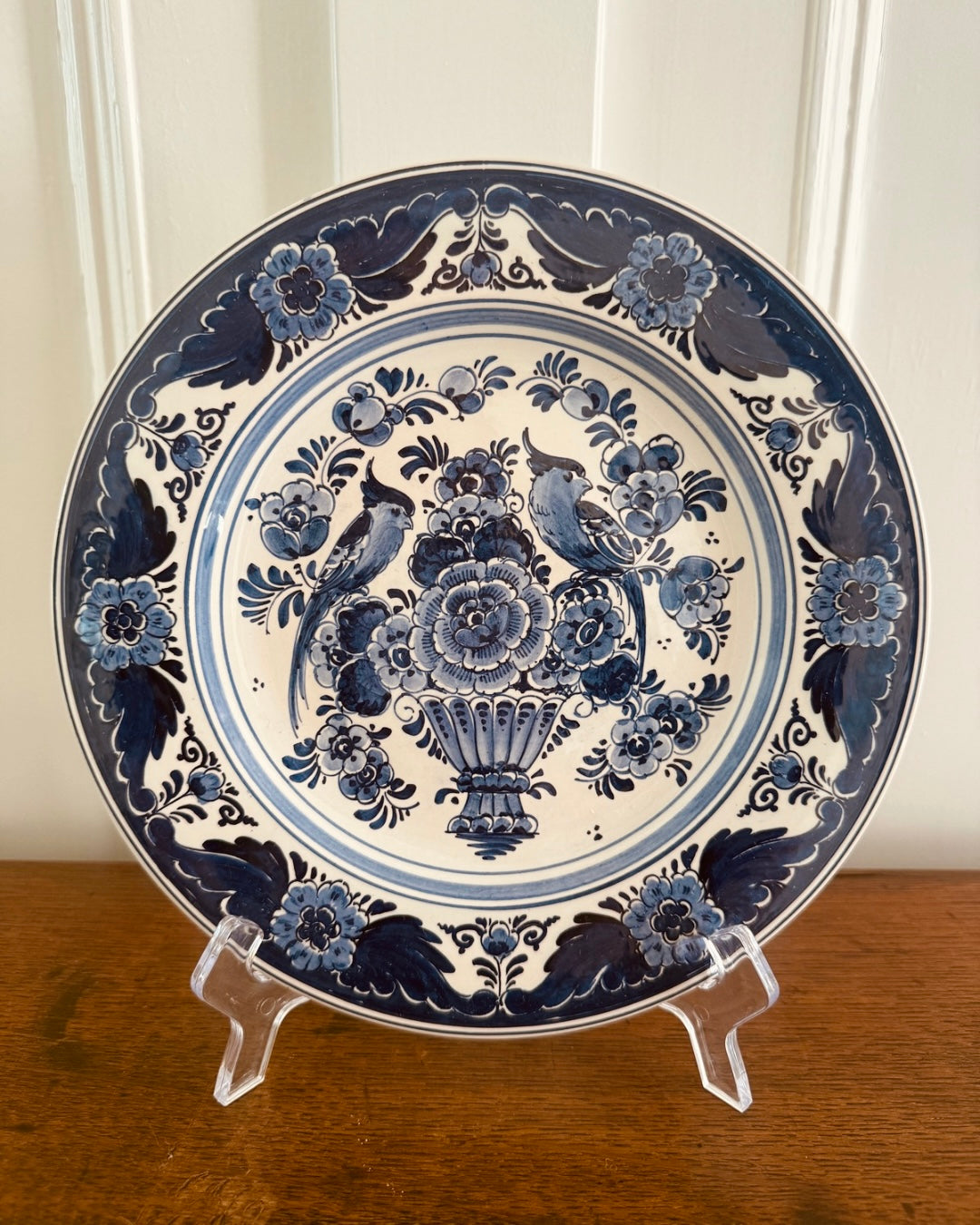 Delfts blauw wandbord met vogels – handbeschilderd