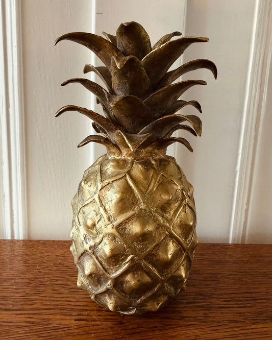 Zware vintage ananas goudkleurig – 21 cm